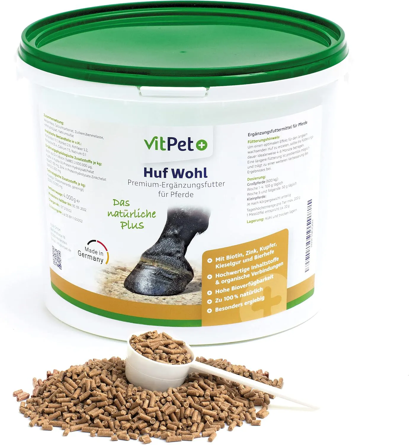 Bild von VitPet Plus Huf Wohl Spezialmineralfutter für Pferde mit Biotin, Zink und Bierhefe in 4 kg zur Unterstützung des Hufwachstums inklusive Dosierlöffel