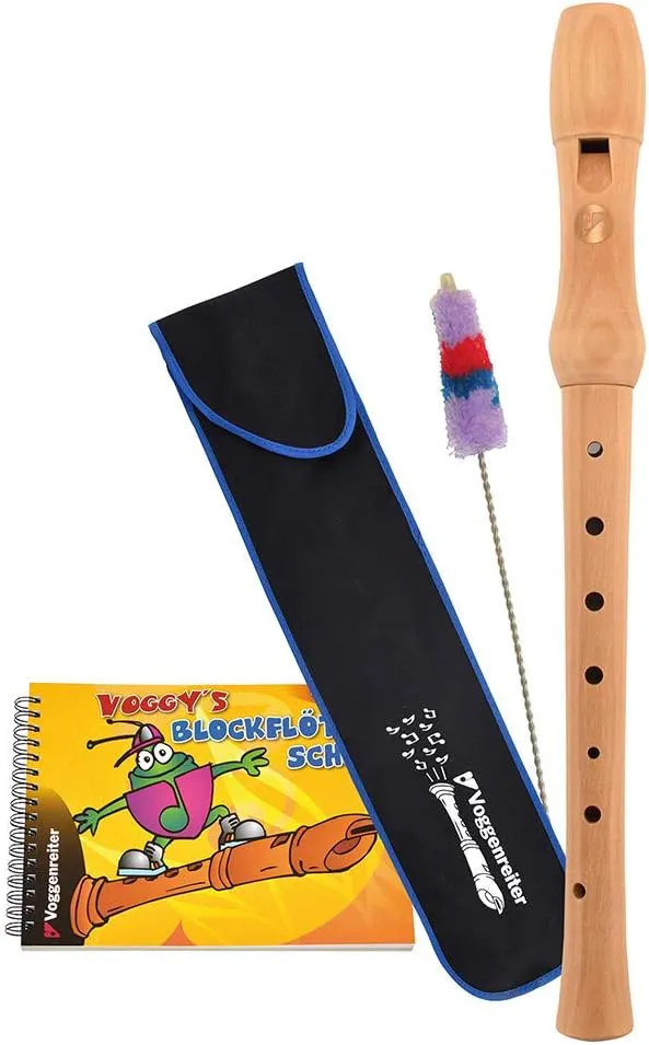 Bild von Voggy's Blockflöten-Set mit Ahornflöte, Tasche, Wischer und Buch im Karton