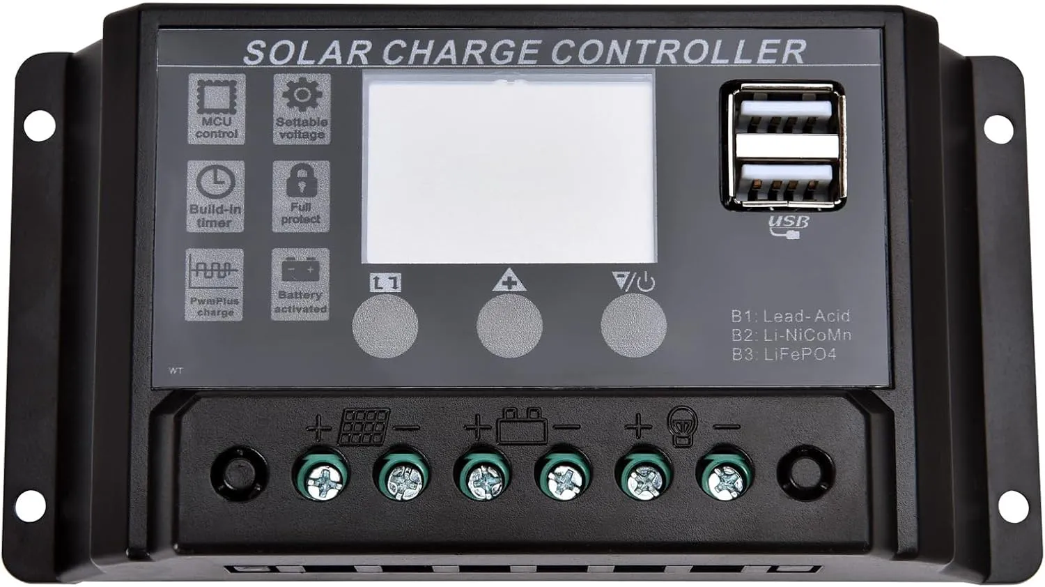 Bild von VoltX 30A Solarladeregler für 12V und 24V mit einstellbarem PWM, 5V Dual USB Port und LCD Display