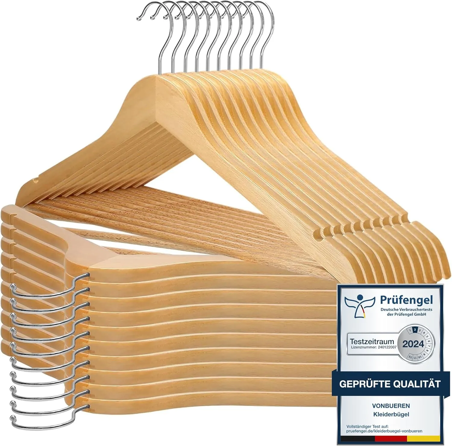 Bild von VonBueren 20 Holzkleiderbügel 44,5 x 22 cm mit 360 Grad Drehfunktion