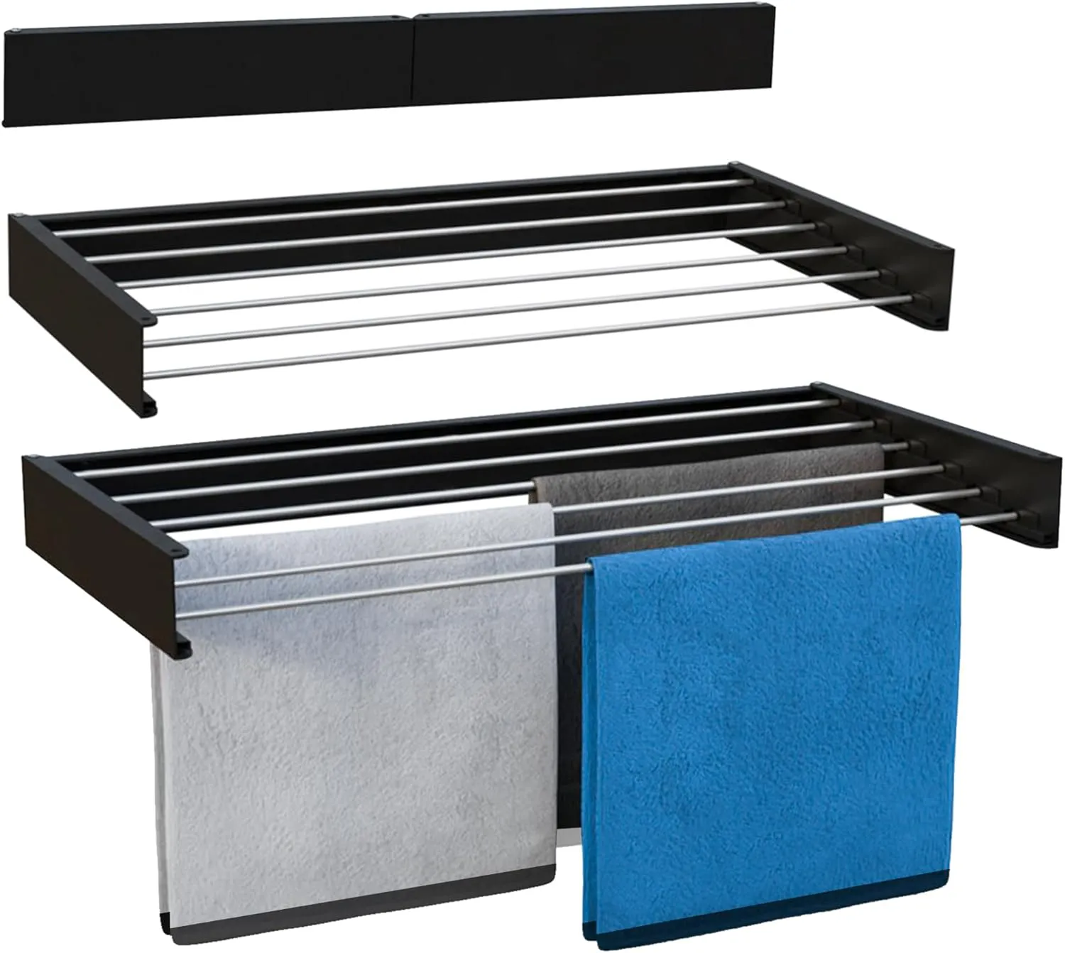 Bild von Vonia Wandtrockengestell 80 x 40 cm aus Aluminium mit 4 m Trockenlänge in Schwarz