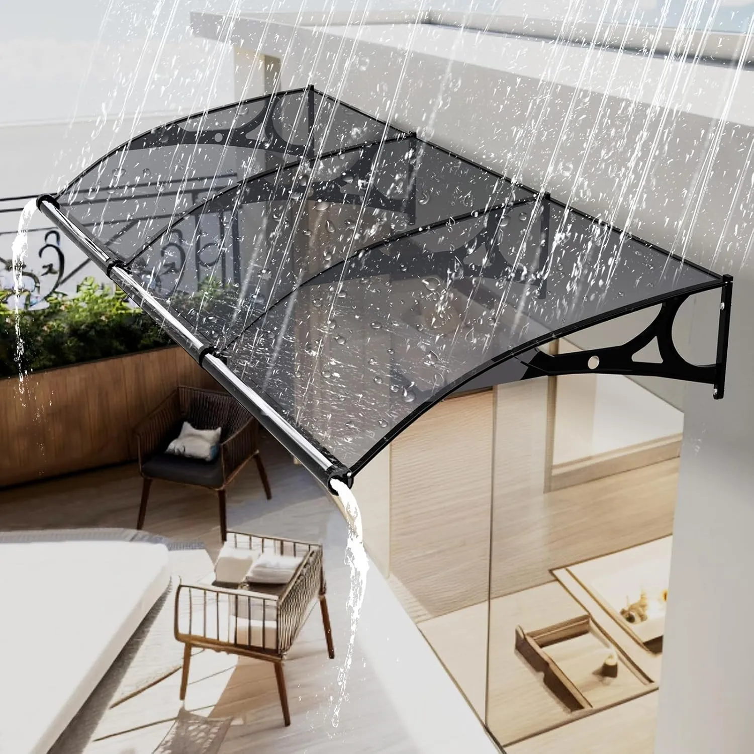 Bild von Vordach aus Aluminiumlegierung für Haustür und Terrasse, regen- und schneesicher mit starker Tragfähigkeit