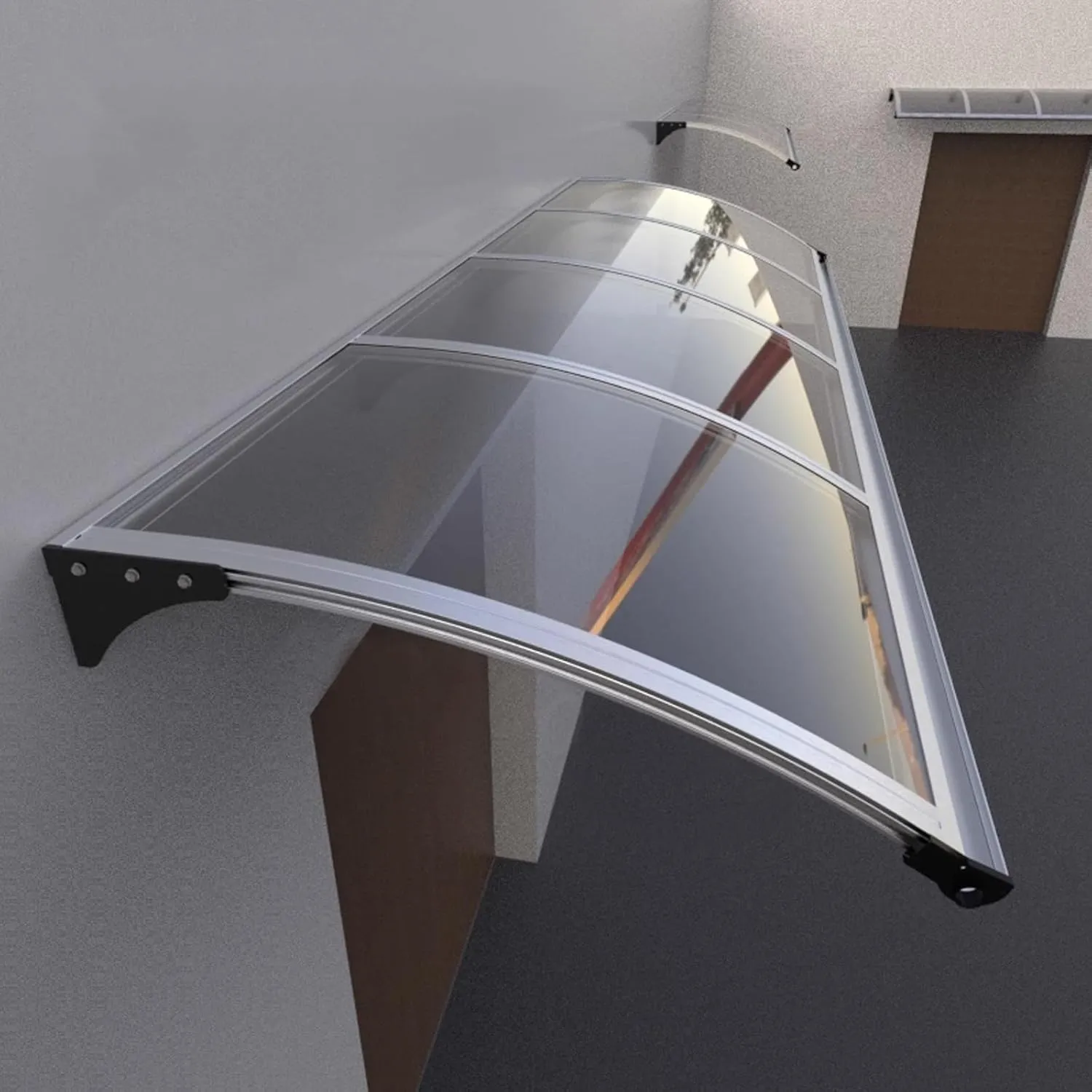 Bild von Vordach für Haustüren aus Aluminium und Polycarbonat, transparent, mit einer Tragkraft von 300 kg, Maße 80x160 cm