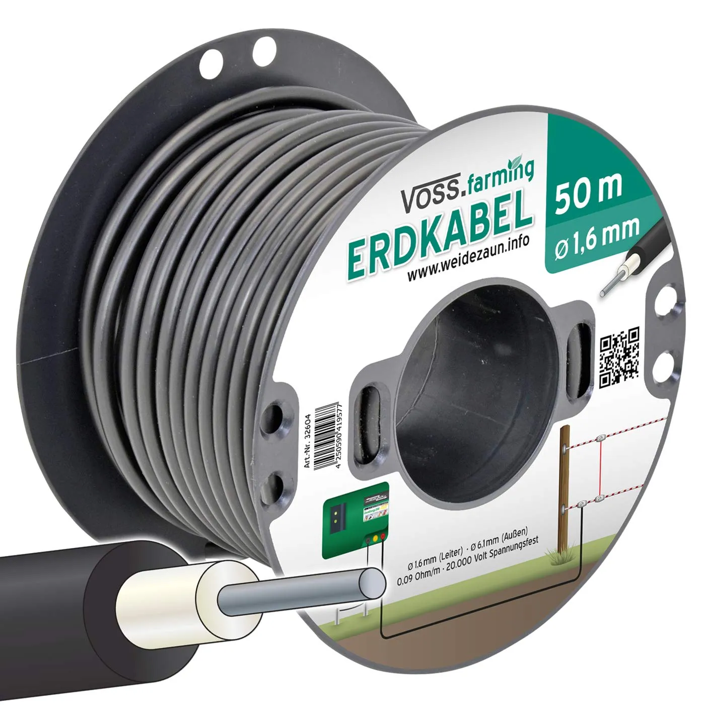 Bild von VOSS.farming 50m Hochspannungszaun mit 1,6mm Erdkabel für Weidezaungeräte