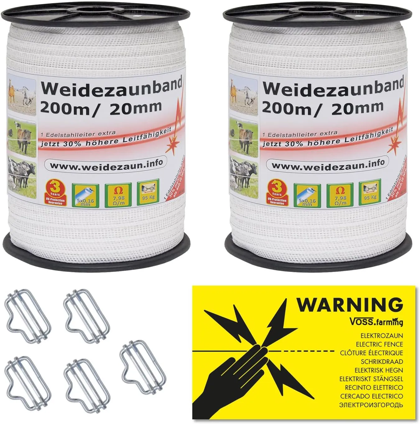 Bild von VOSS.farming Doppelpack Weidezaunband mit 400 Metern und Zubehör, 30% mehr Leitfähigkeit