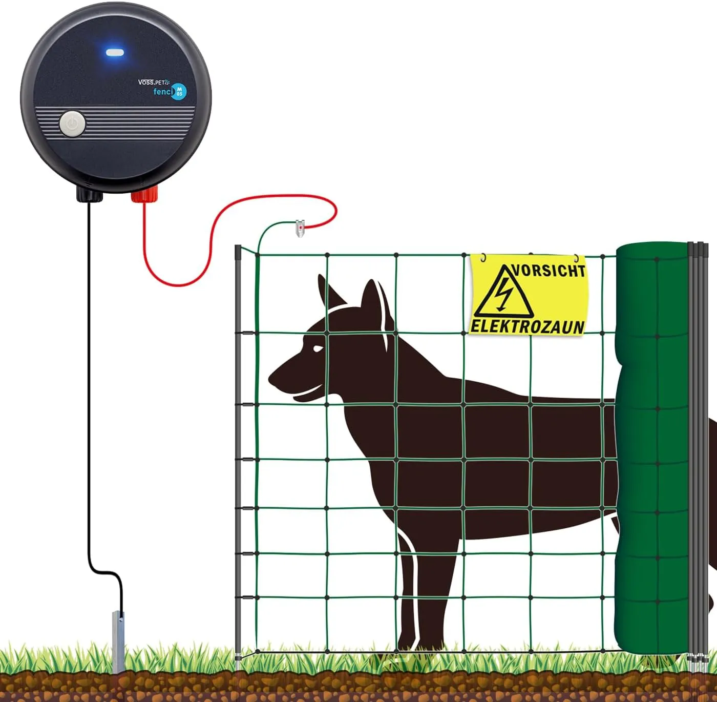 Bild von VOSS.farming Elektrozaun Komplettset für große Hunde mit 50m Zaun und 230V Weidezaungerät fenci M05