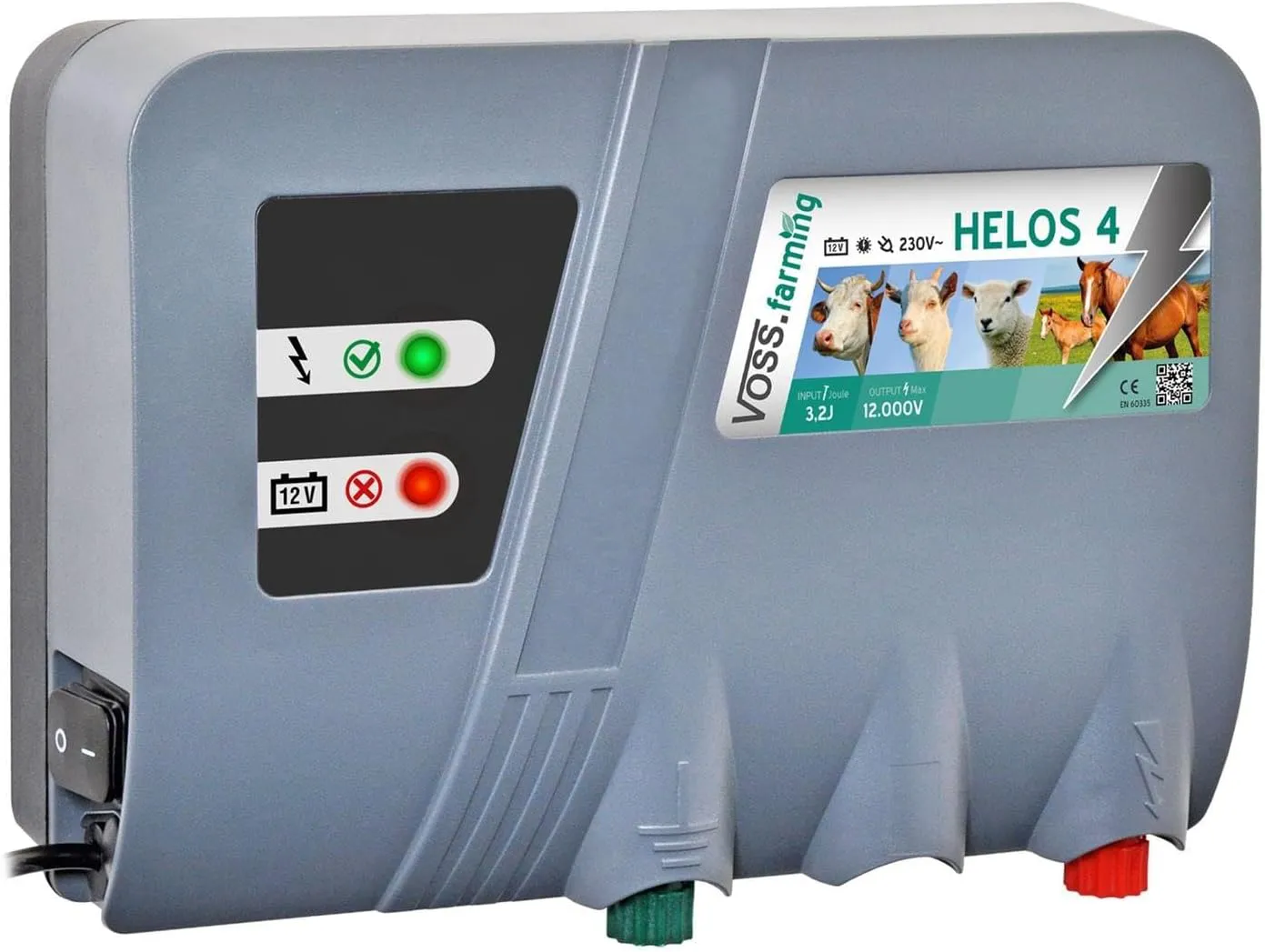 Bild von VOSS.farming HELOS 4 Solar Weidezaungerät mit 12V und 230V für sichere Weidehaltung von Pferden, Rindern, Schafen und Ziegen