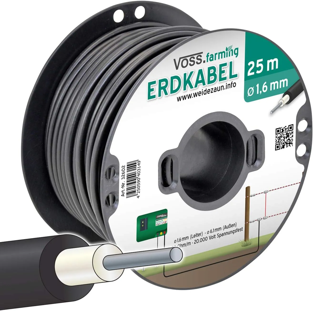 Bild von VOSS.farming Hochspannungszaun 25m mit 1,6mm Erdkabel für Weidezäune