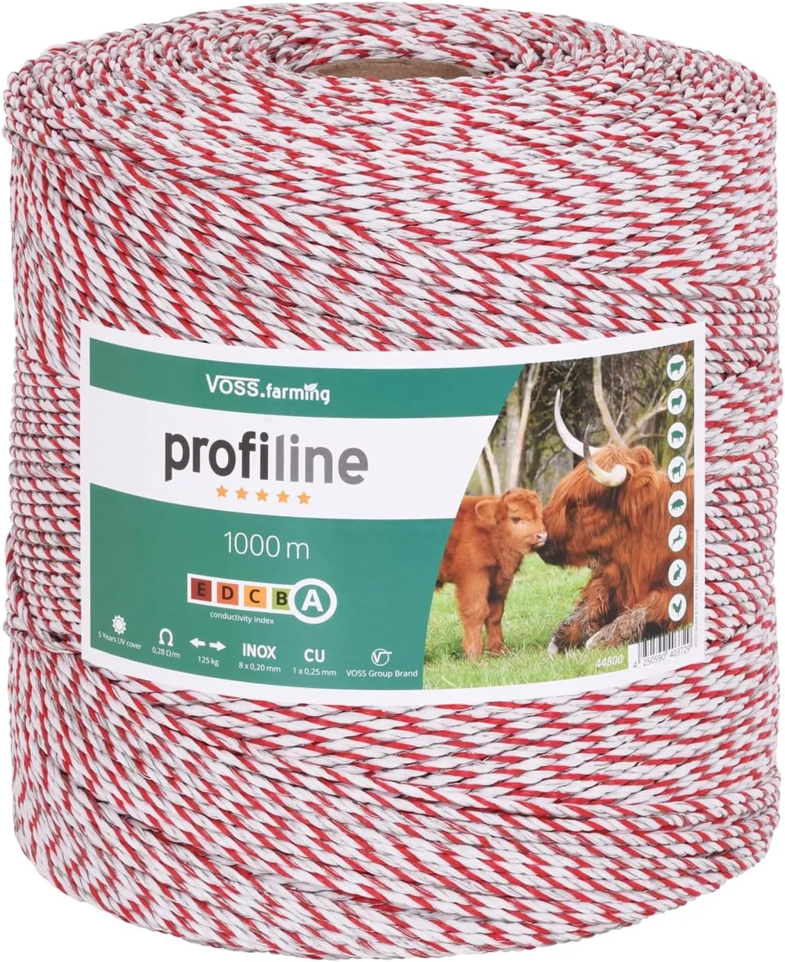 Bild von VOSS.farming Profiline Elektrozaunlitze mit 1000 Metern, bestehend aus Kupfer und NIRO, in Weiß und Rot für Pferde und Rinder
