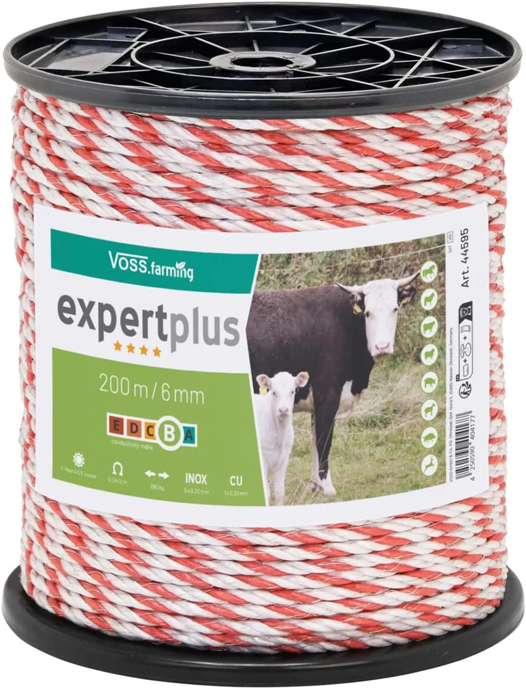 Bild von VOSS.farming Weidezaun Seil mit 200 m Länge und 6 mm Durchmesser, weiß-rot, geeignet für Pferde, Ponys und Rinder