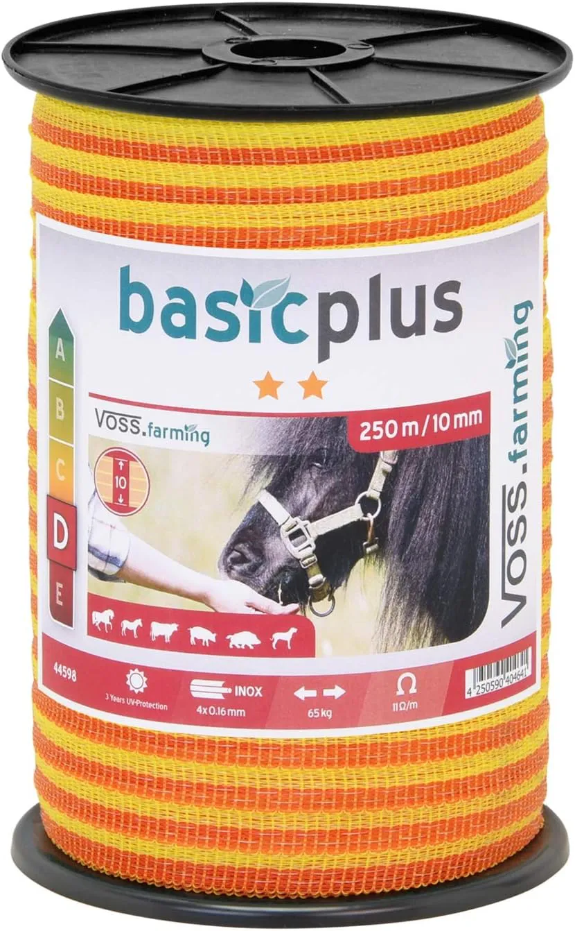Bild von VOSS.farming Weidezaunband 250m mit 10mm Breite und 4x0,16mm Niro für Pferde und Rinder in Gelb-Orange