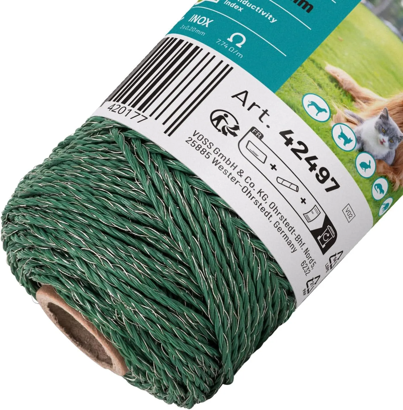 Bild von VOSS.farming Weidezaunlitze 100m in grün mit 3x0,20 NIRO