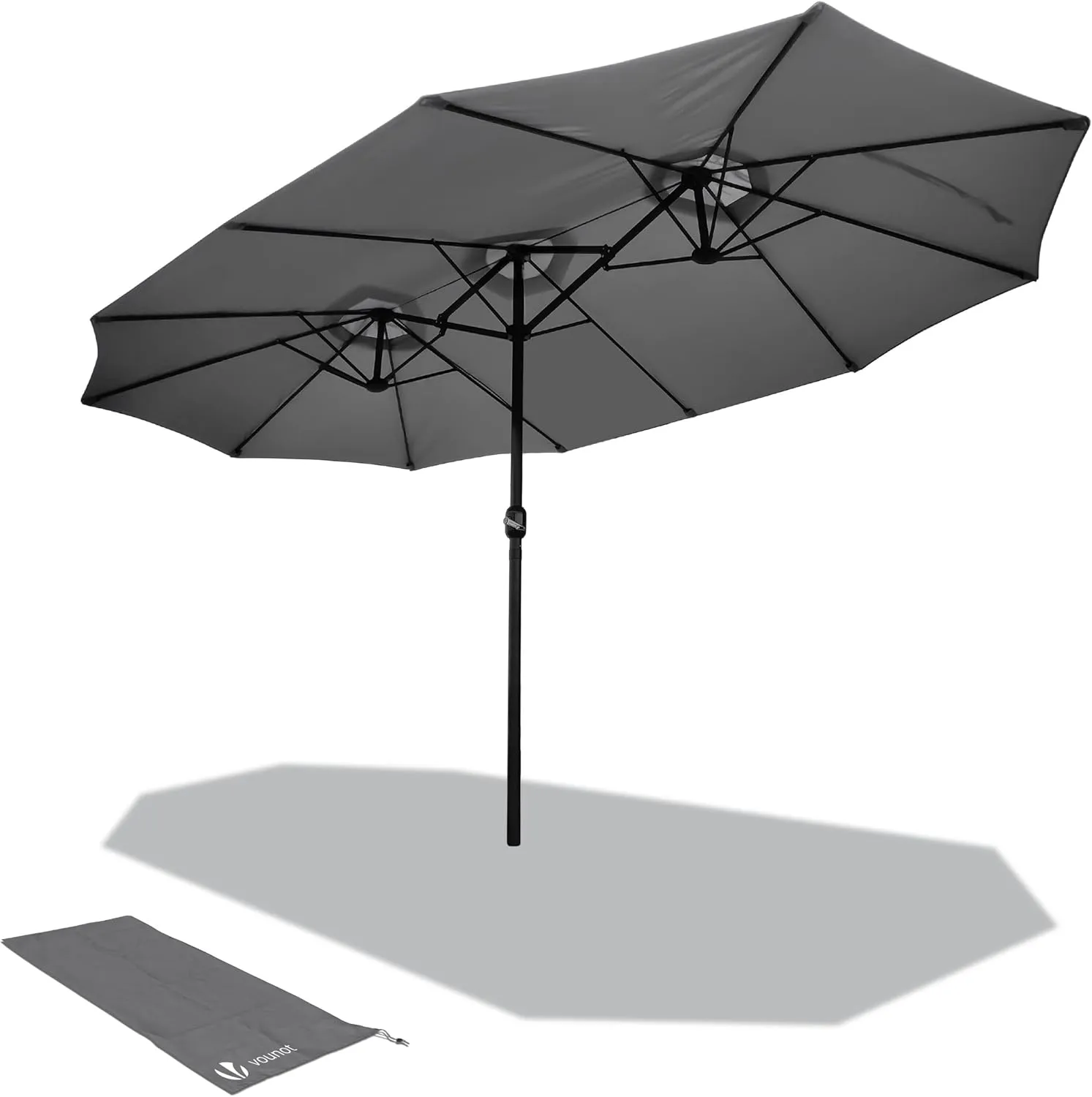 Bild von VOUNOT Doppelsonnenschirm mit Handkurbel in Grau, 460 x 270 cm