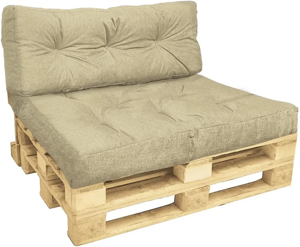 Bild von VOUNOT Palettenkissen Set für Indoor und Outdoor in Beige, bestehend aus einem Sitzkissen 120x80 und einem Rückenkissen 120x40, wasserdicht