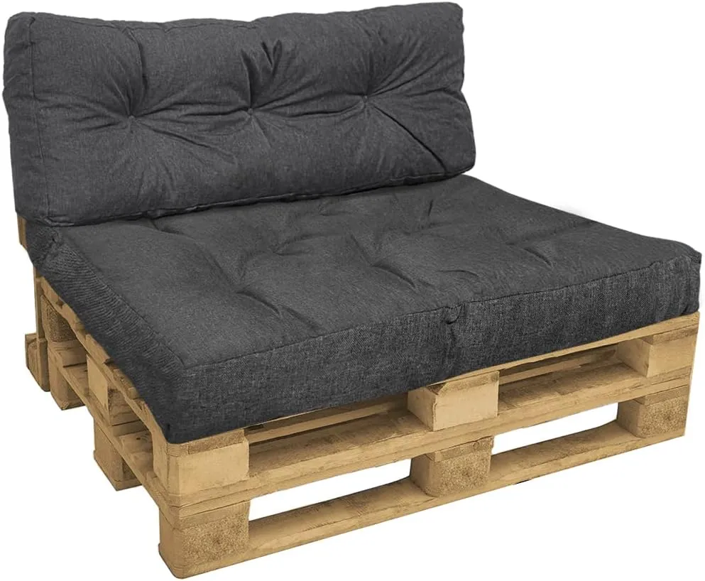 Bild von VOUNOT Palettenkissen Set in Grau für Indoor und Outdoor mit Sitzkissen 120x80 und Rückenkissen 120x40