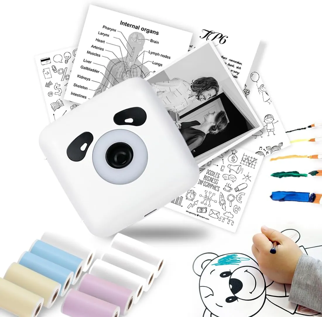 Bild von vretti Mini Fotodrucker mit 300 DPI, tragbar und kabellos, inklusive 10 Rollen Etiketten