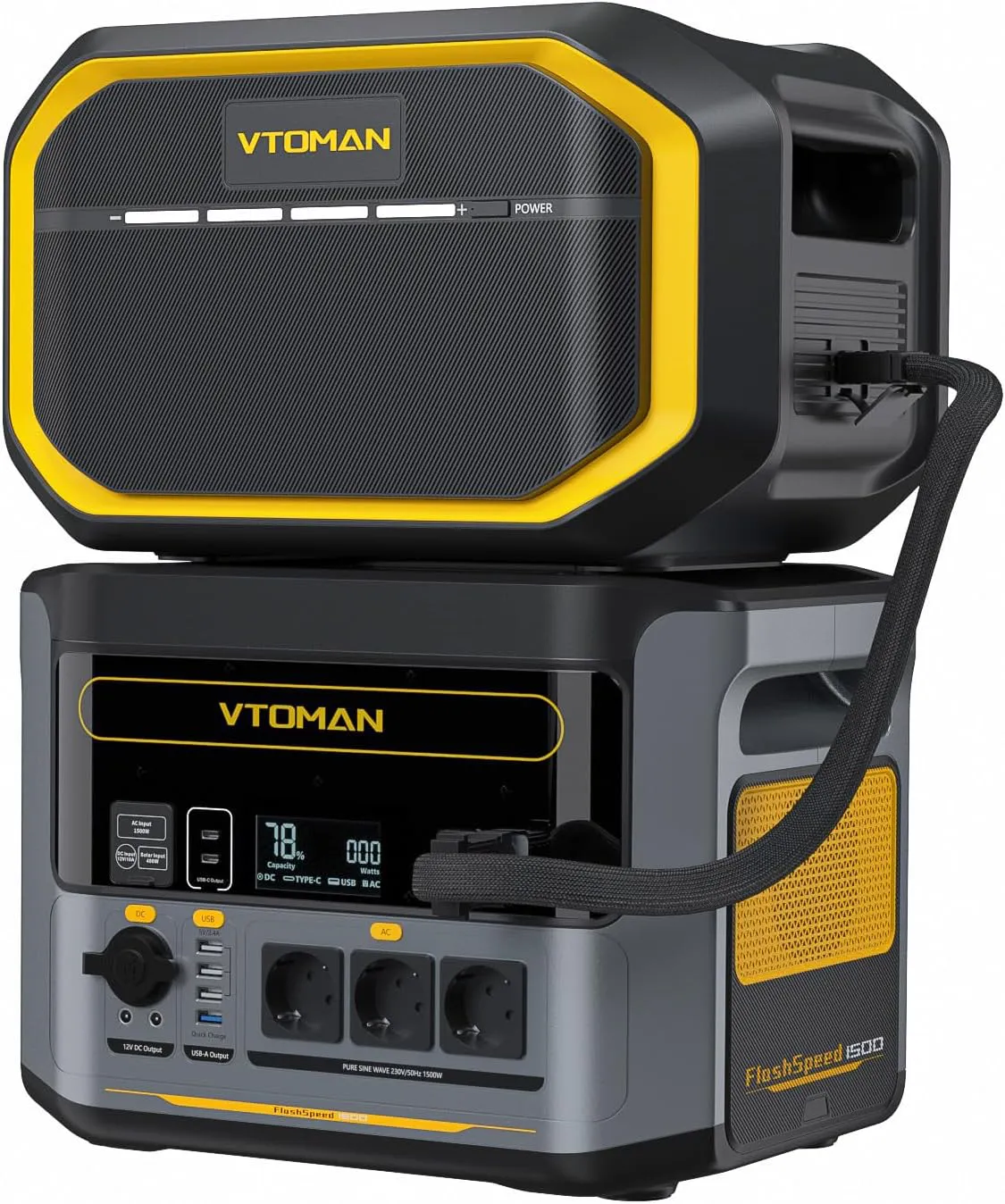 Bild von VTOMAN FlashSpeed 1500 Tragbare Powerstation mit 1500W Leistung und 3096Wh Kapazität, unterstützt AC, DC und Solaraufladung, schnelle Vollladung in 1 Stunde, ideal für Camping und Notfälle