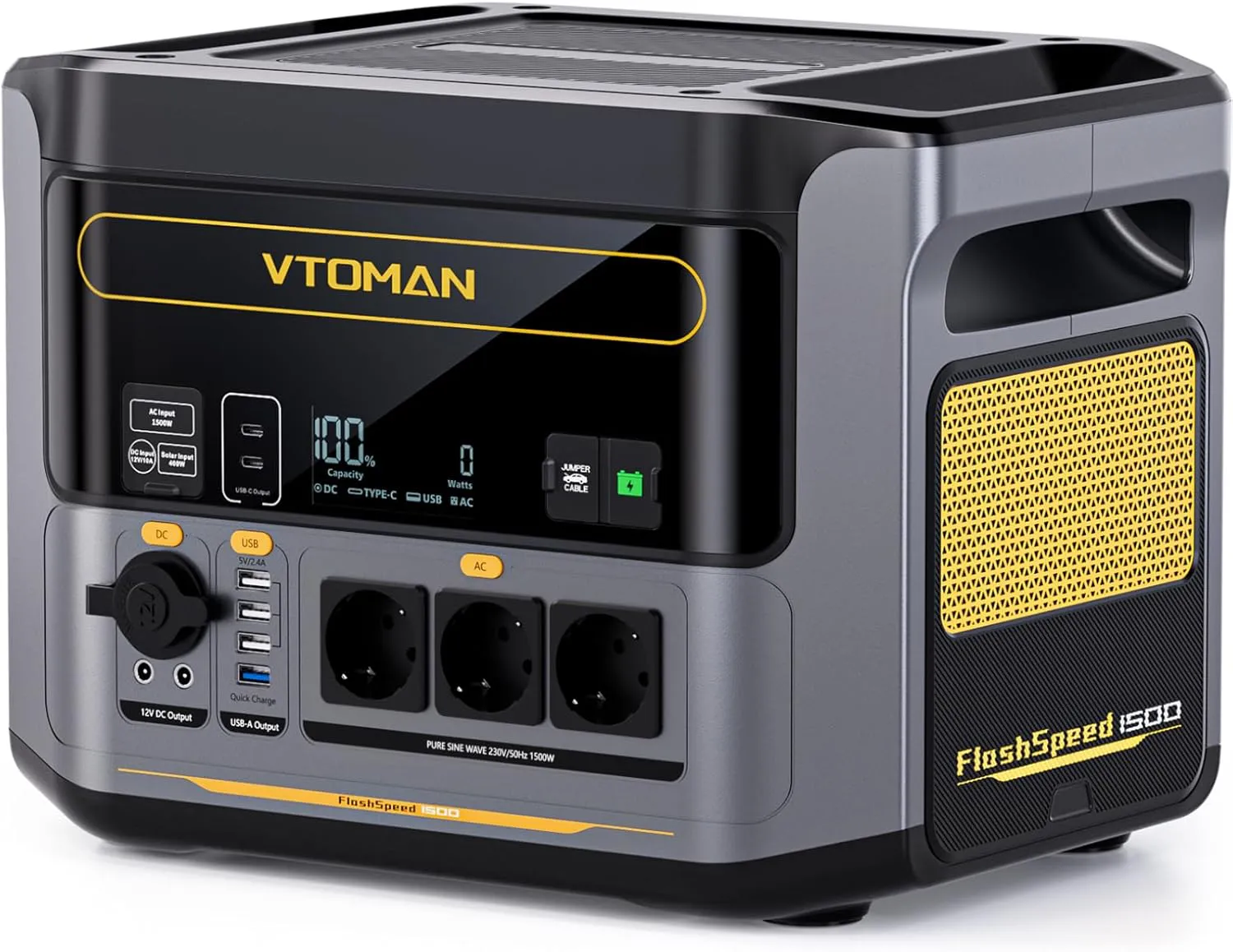Bild von VTOMAN FlashSpeed 1500 tragbare Powerstation mit 1548Wh LiFePO4 Batterie und 230V/1500W AC Ausgang, schnelle Vollladung in 1 Stunde, ideal für Zuhause, Camping und Angeln