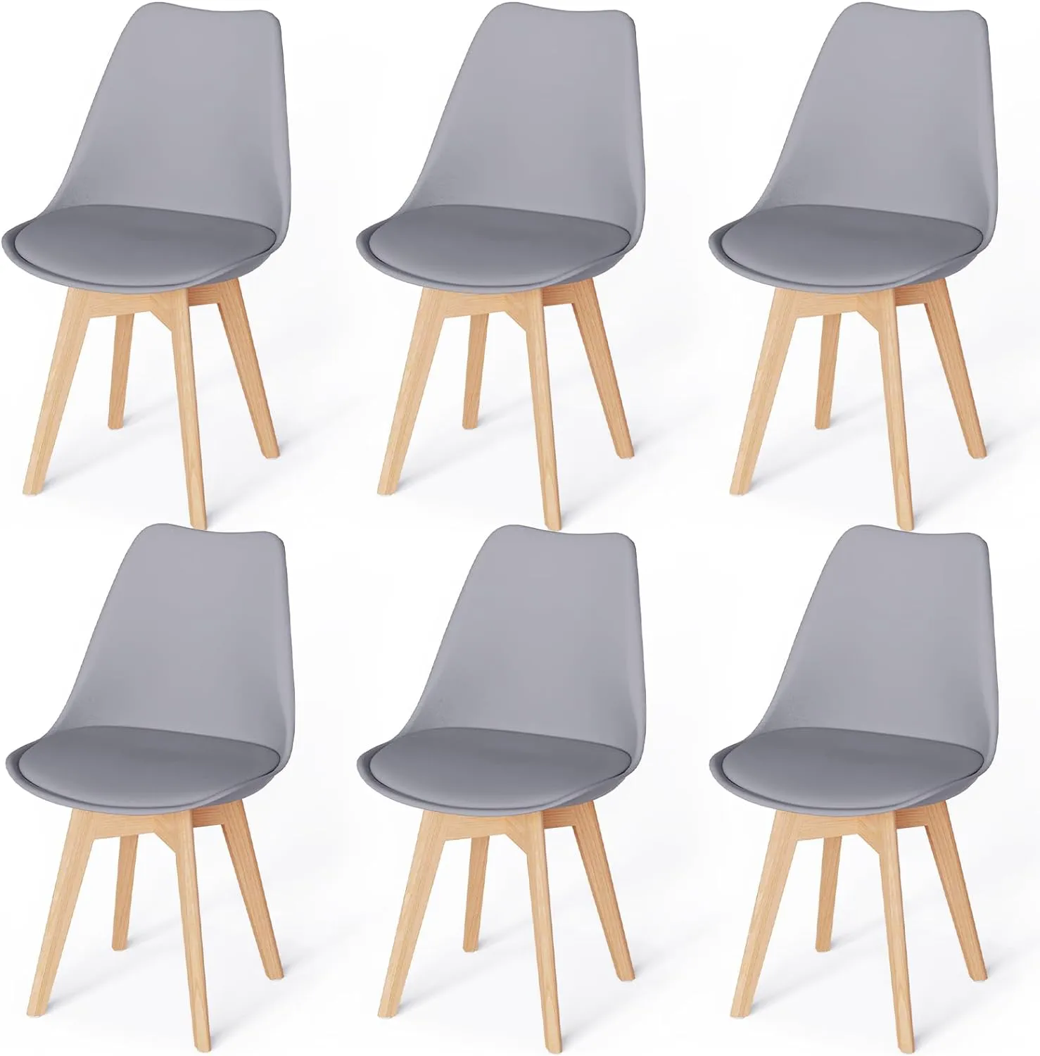 Bild von WAFTING 6er Set gepolsterte Esszimmerstühle in Grau mit Buchenholz-Beinen für Esszimmer, Wohnzimmer, Schlafzimmer, Küche und Besprechungsraum