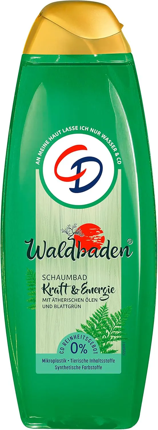 Bild von Waldbaden Schaumbad mit ätherischen Ölen in 500 ml Flasche aus recyceltem Plastik, vegan und holzig-grün