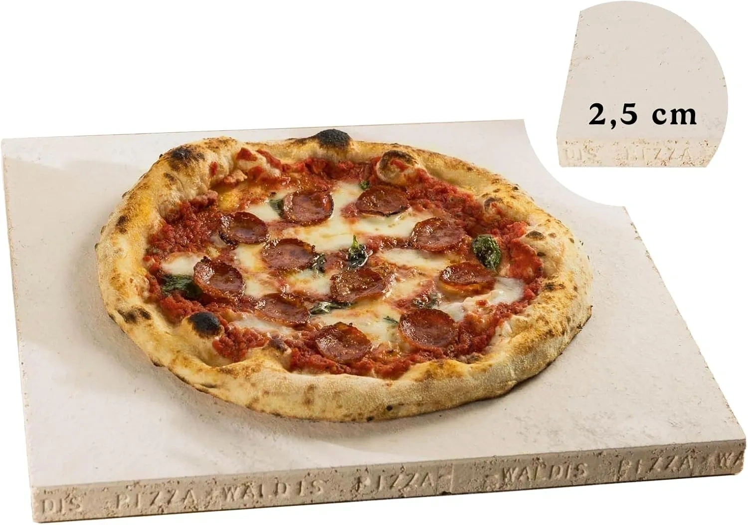 Bild von WALDIS Pizzastein 38 x 33 cm aus Schamotte für Backofen und Gasgrill geeignet für Pizza, Flammkuchen, Baguette und Brot