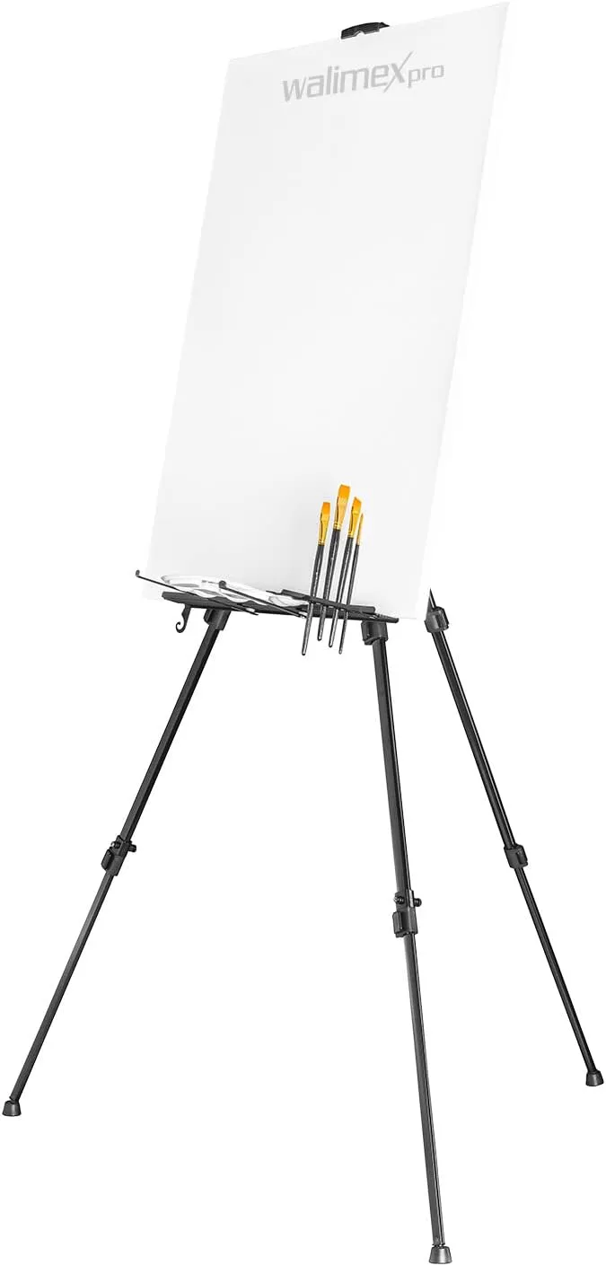 Bild von Walimex pro Staffelei L aus Aluminium mit einer Höhe von 50 bis 165 cm für Leinwände bis 122 x 4 cm und bis 6 kg, inklusive Ablage und Tasche