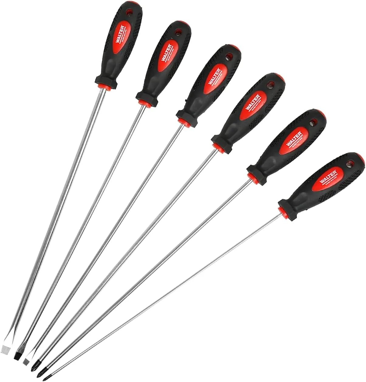 Bild von WALTER 6-teiliges Schraubendreher Set extra lang mit magnetischen Spitzen und ergonomischen Griffen