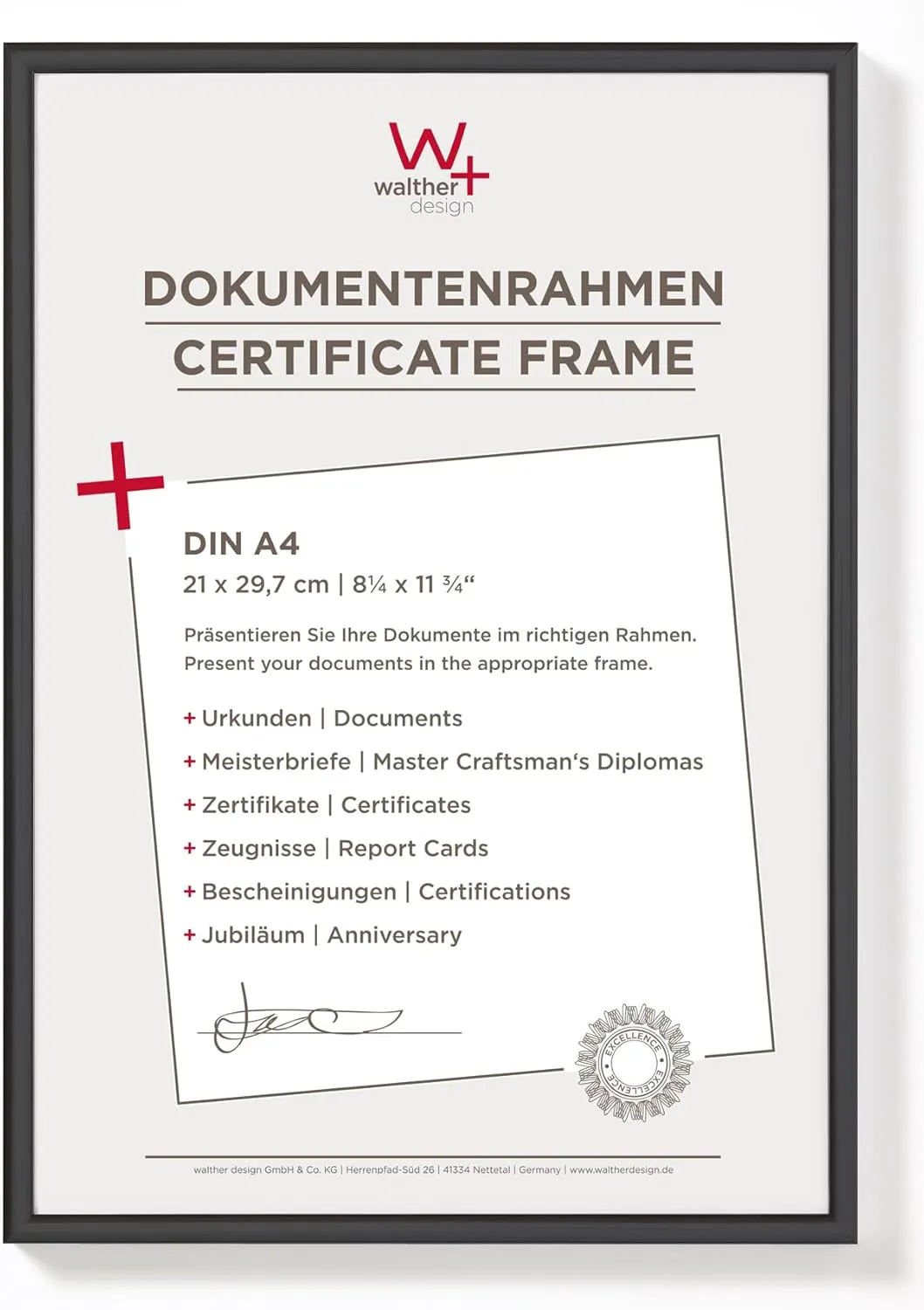 Bild von Walther Design KV130B Bilderrahmen in Schwarz für DIN A4 mit den Maßen 21 x 29,7 cm