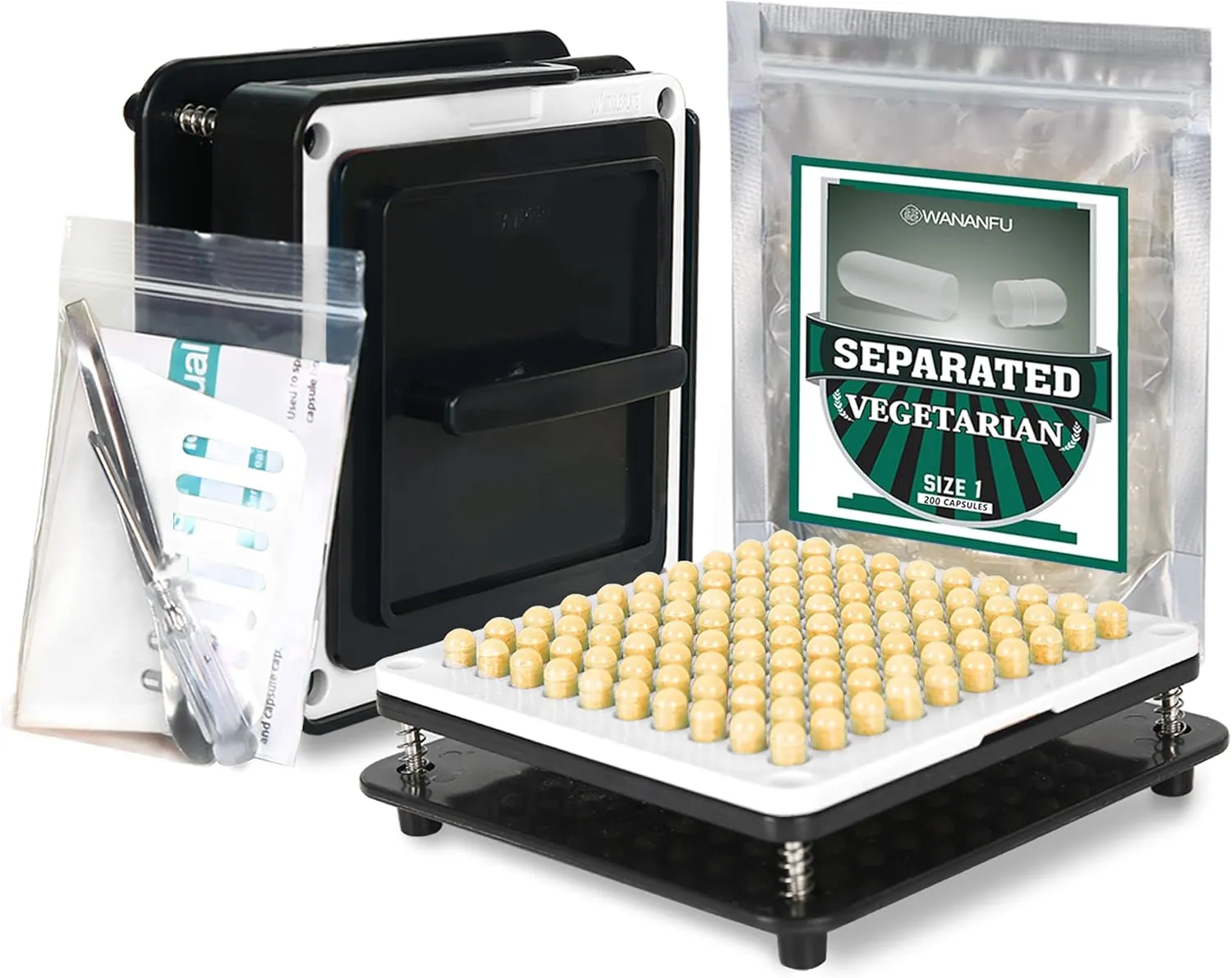 Bild von WANANFU Kapsel Füller Größe 1 Bundle mit 200 vegetarischen Leerkapseln und Zubehör