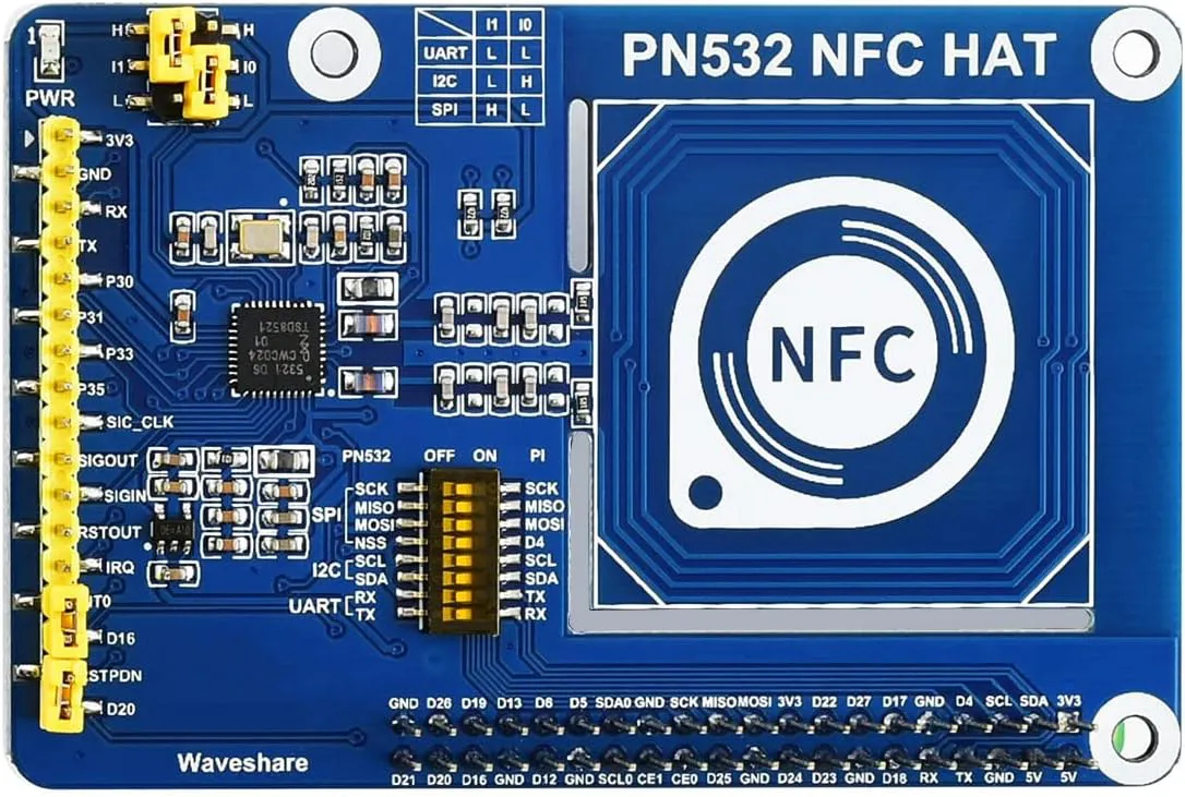 Bild von Waveshare PN532 NFC HAT für Raspberry Pi mit I2C, SPI und UART Schnittstellen für Zugangskontrolle und Smart Tickets