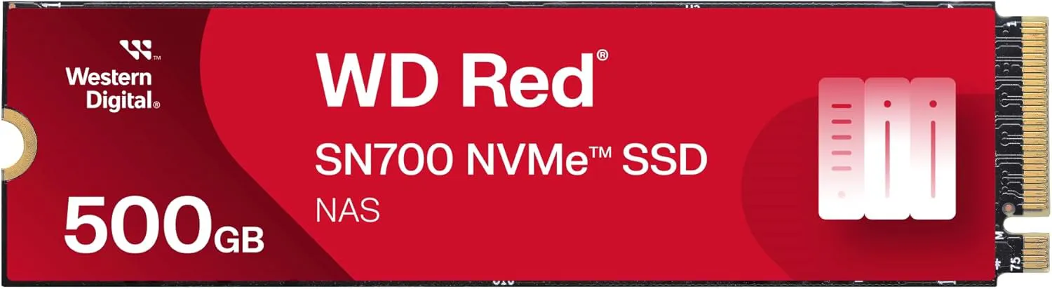 Bild von WD Red SN700 NVMe SSD mit 500 GB für NAS-Geräte, optimiert für 24/7 Nutzung und hohe Haltbarkeit