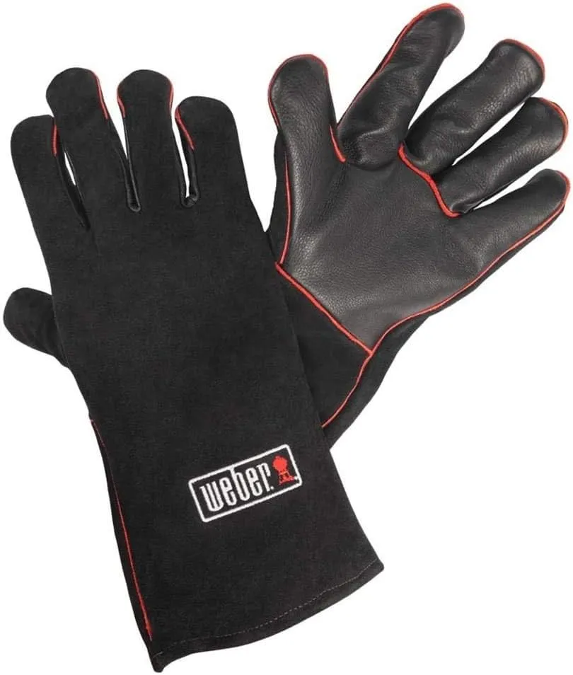 Bild von Weber 17896 Leder Grillhandschuhe, hitzebeständig und weich, in Schwarz mit roter Naht