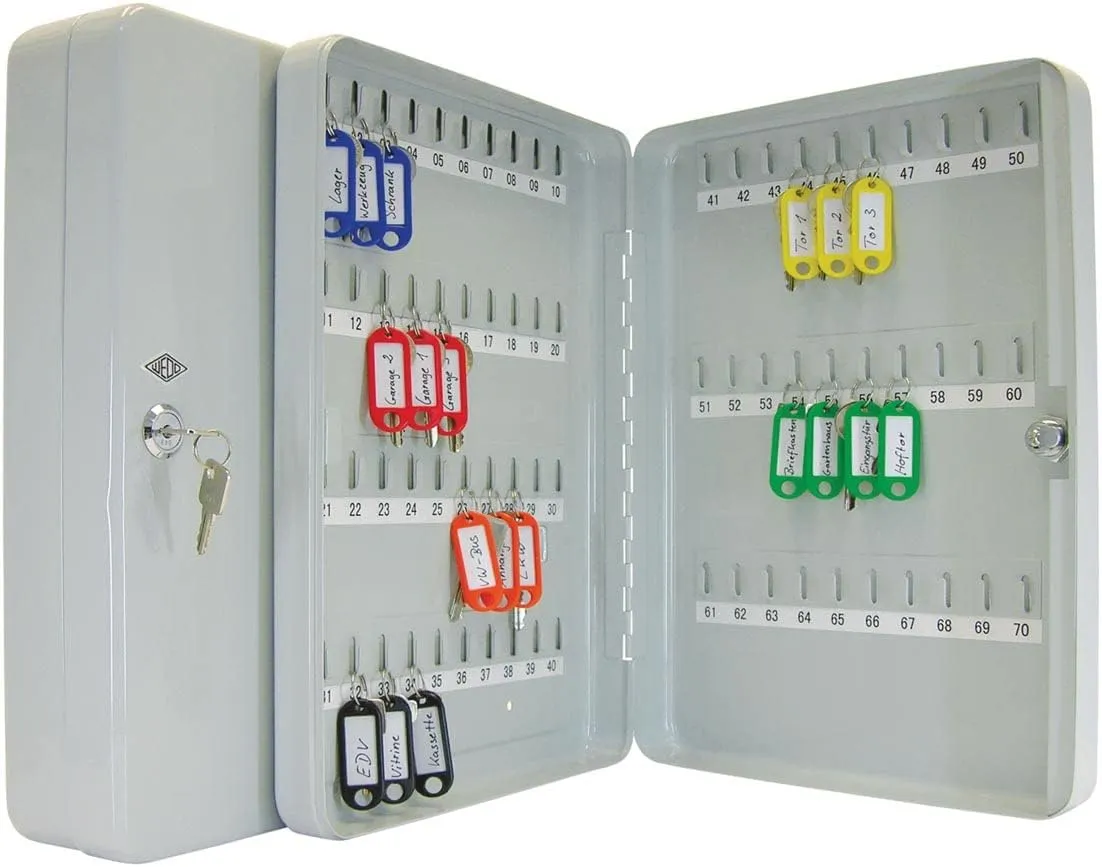 Bild von Wedo Schlüsselschrank 10256537X für 70 Schlüssel aus pulverbeschichtetem Stahlblech mit Sicherheitsschloss und 2 Schlüsseln in lichtgrau