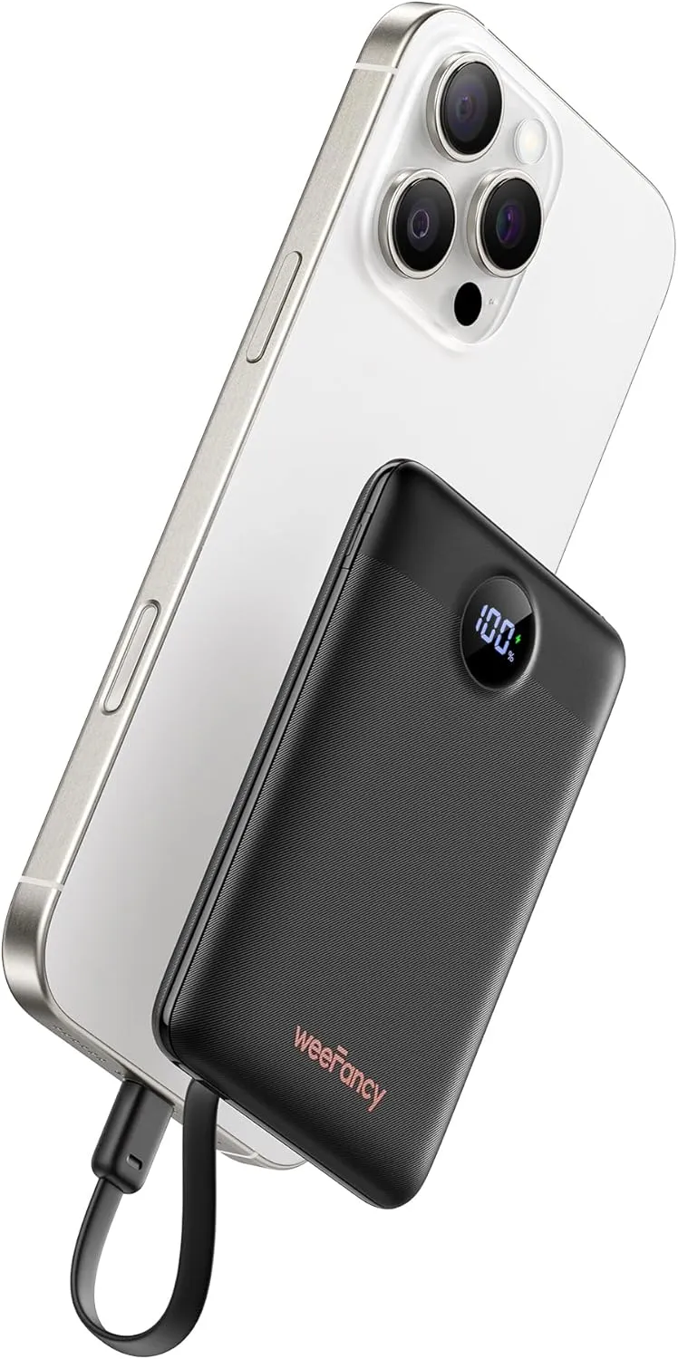 Bild von WeeFancy Power Bank mit 10000 mAh und 22,5 W, kompakt mit integrierten Kabeln, 3 Ausgängen und 3 Eingängen, kompatibel mit iPhone, Samsung, Huawei, Xiaomi und OnePlus