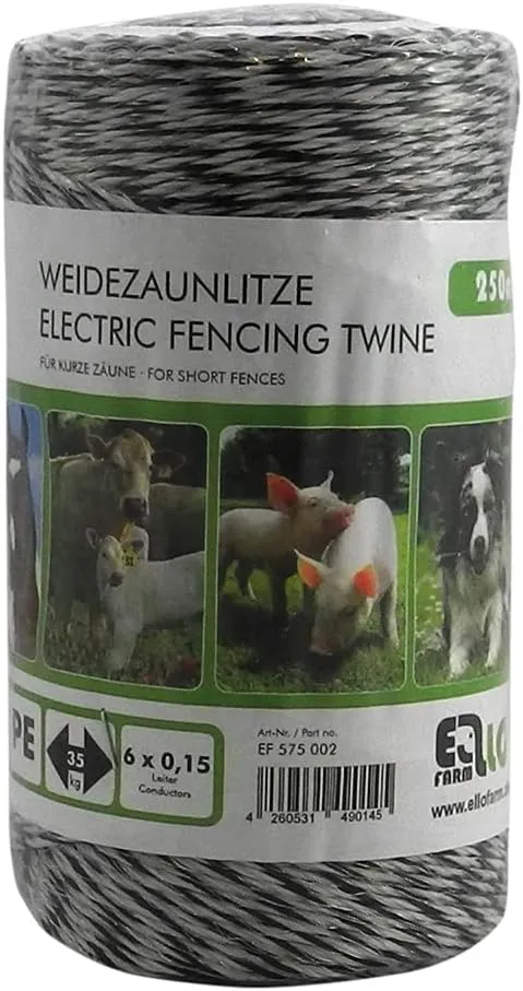 Bild von Weidezaunlitze Ellofarm 250 Meter mit 6 Nirosta Leitern in Schwarz und Weiß