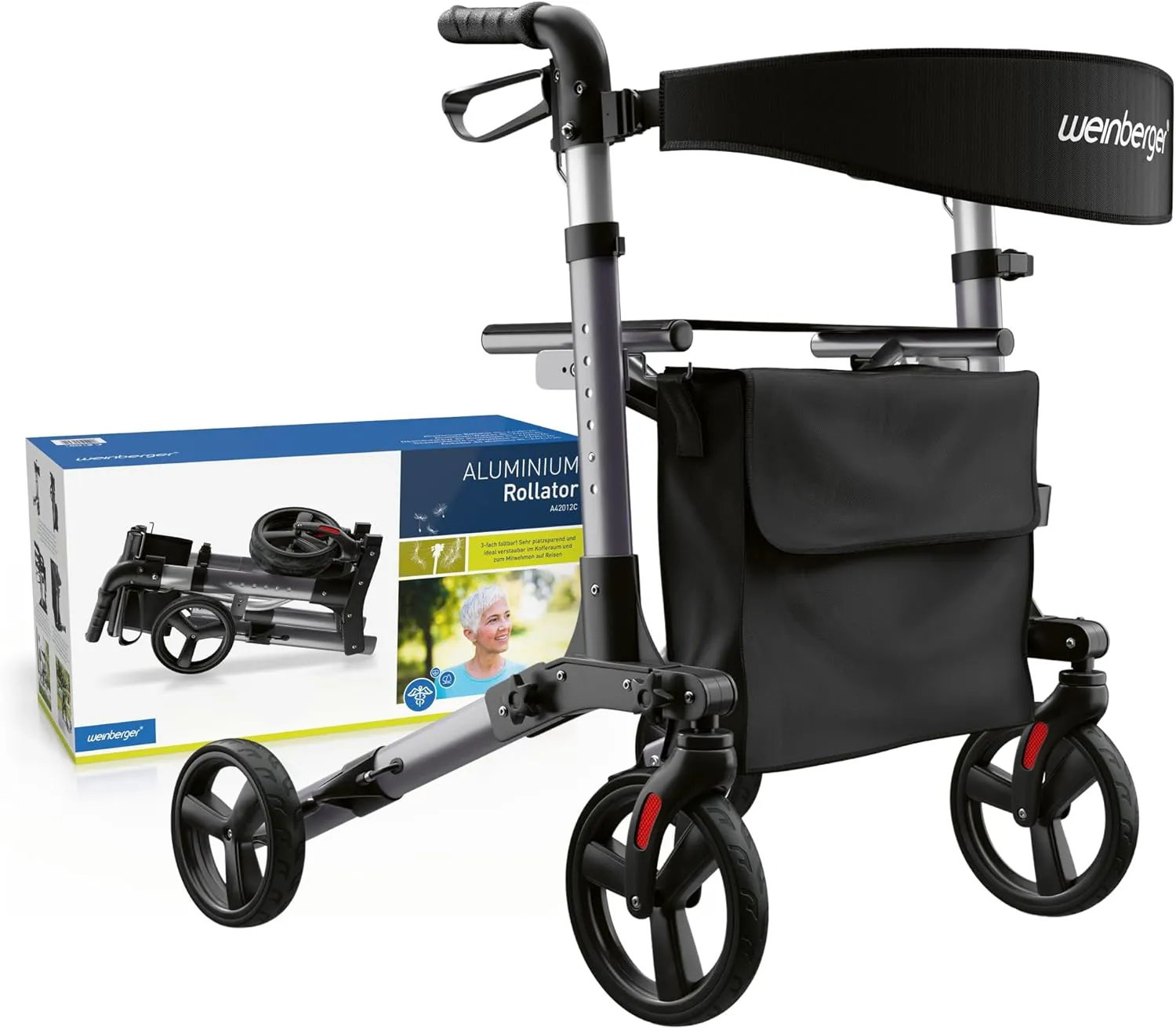 Bild von Weinberger 02394 Alu-Rollator, 3-fach faltbar und leicht mit einem Gewicht von 7,6 kg