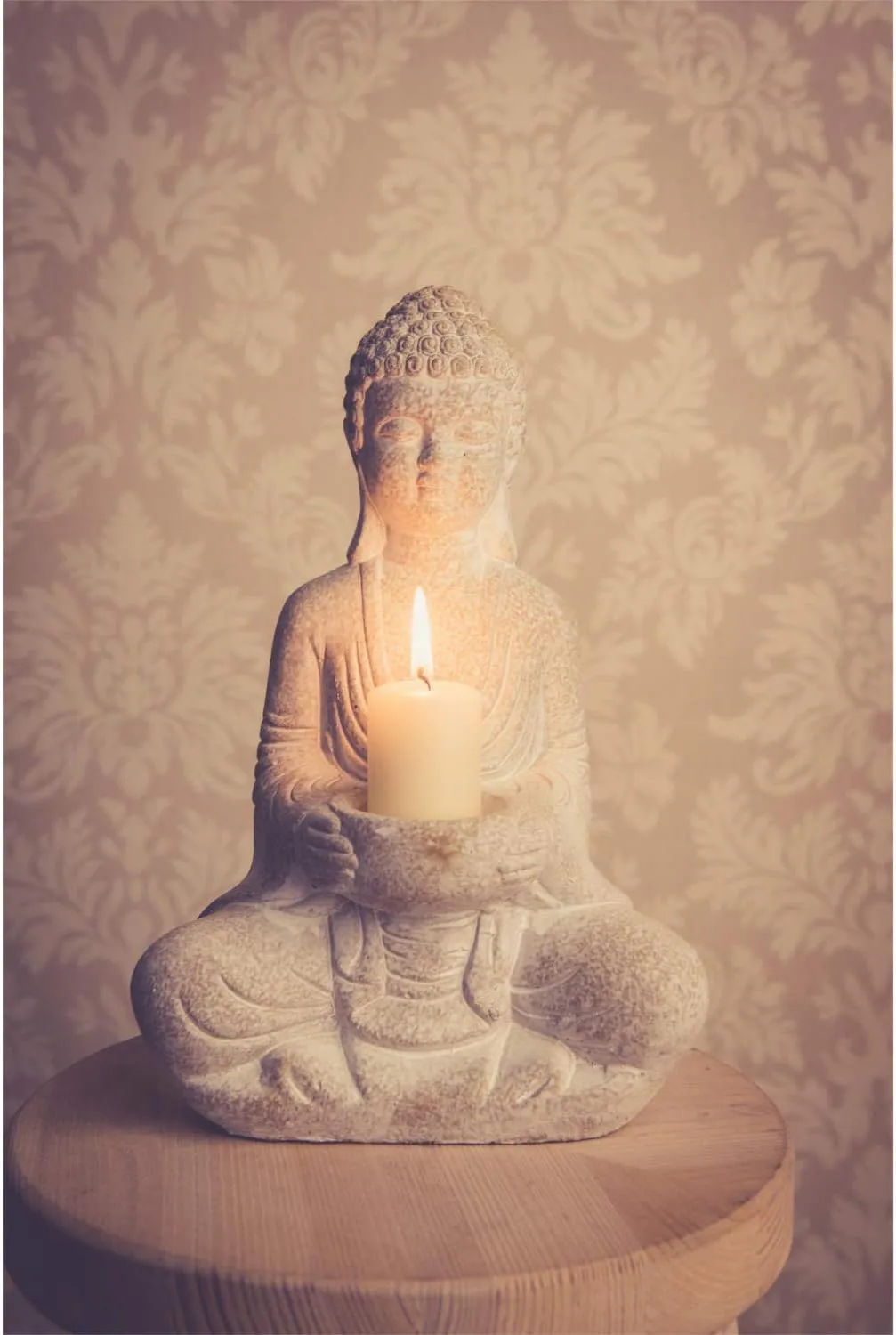 Bild von Weiße Buddha Figur 30 cm als Teelichthalter für Garten und Dekoration