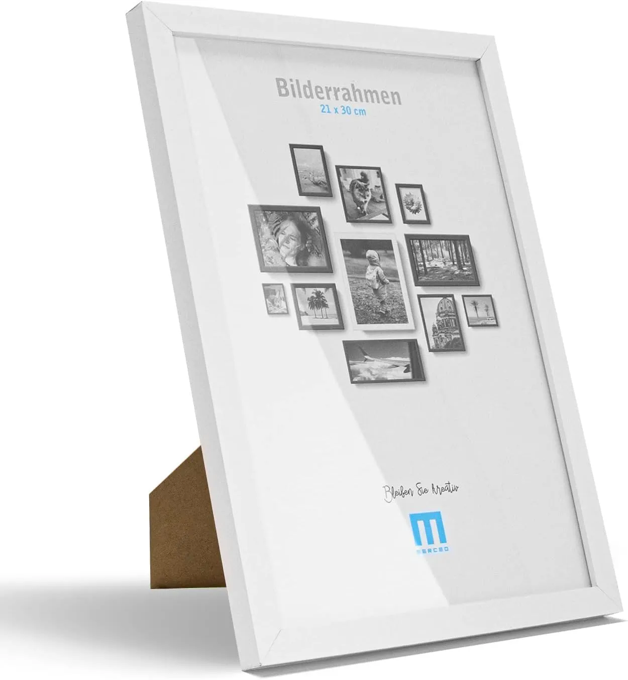 Bild von Weißer Bilderrahmen DIN A4 21x30cm für Fotos und Bilder mit Acrylglasschutz, geeignet als Tisch-Aufsteller oder Wandrahmen im Hoch- und Querformat