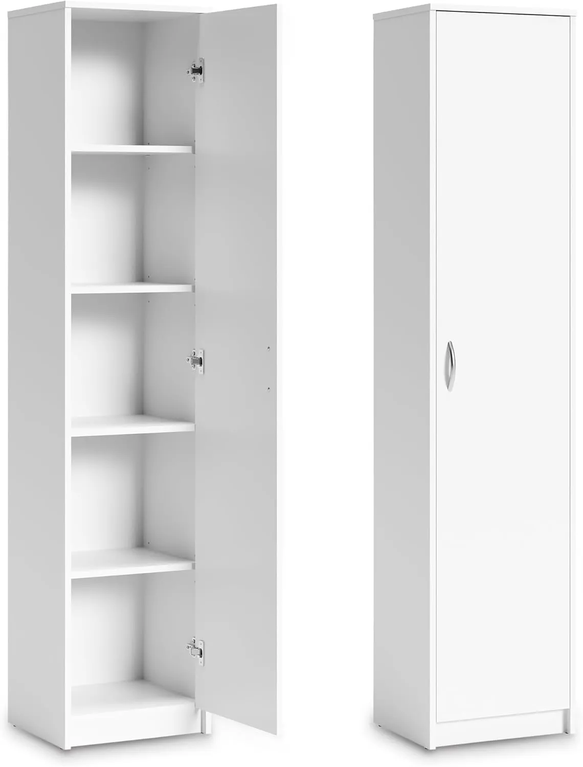 Bild von Weißes Bücherregal mit 40 cm Breite und 180 cm Höhe, Mehrzweckschrank aus Holz mit 4 verstellbaren Einlegeböden für Schlafzimmer, Flur, Keller und Büro