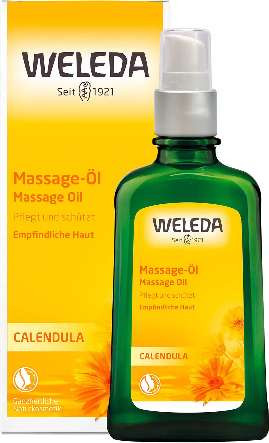 Bild von WELEDA Bio Calendula Massageöl 100 ml für empfindliche Haut mit Sonnenblumenöl und frischem Duft von Litsea Cubeba und Zitrone, vegan