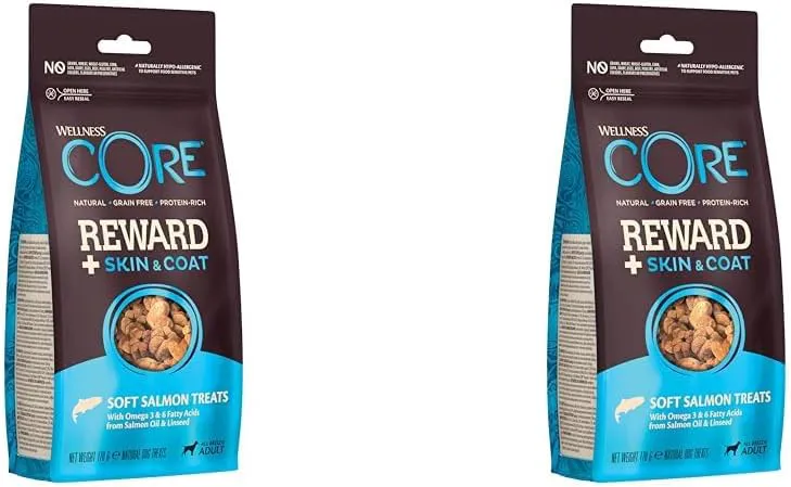 Bild von Wellness CORE Reward+ Lachs Hundeleckerli für gesunde Haut und glänzendes Fell, 170 g Packung mit 2