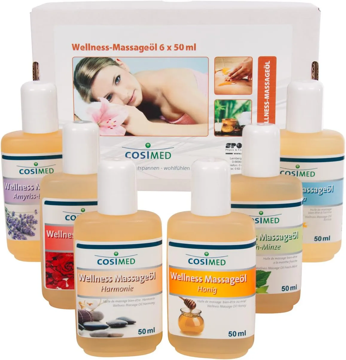 Bild von Wellness Massageöl Probierset mit 6 Flaschen à 50 ml