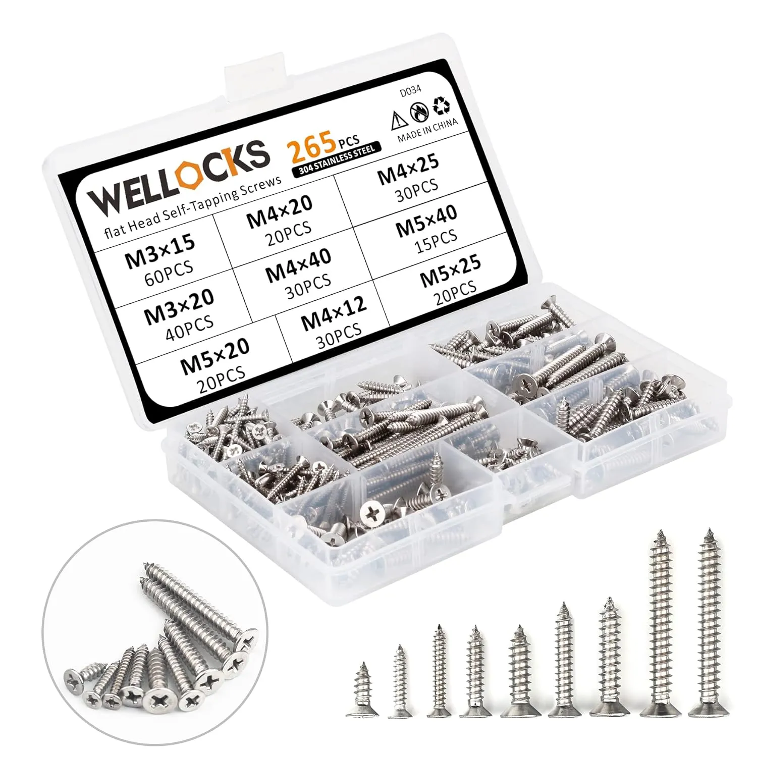 Bild von WELLOCKS Schraubenset mit 265 Edelstahlteilen in M3, M4 und M5, inklusive Aufbewahrungsbox für Reparaturen