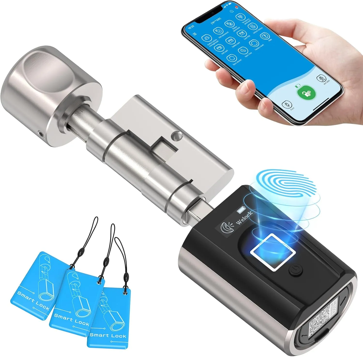 Bild von WELOCK Elektronisches Fingerabdruck Türschloss mit App und RFID für Türen von 30 bis 70 mm