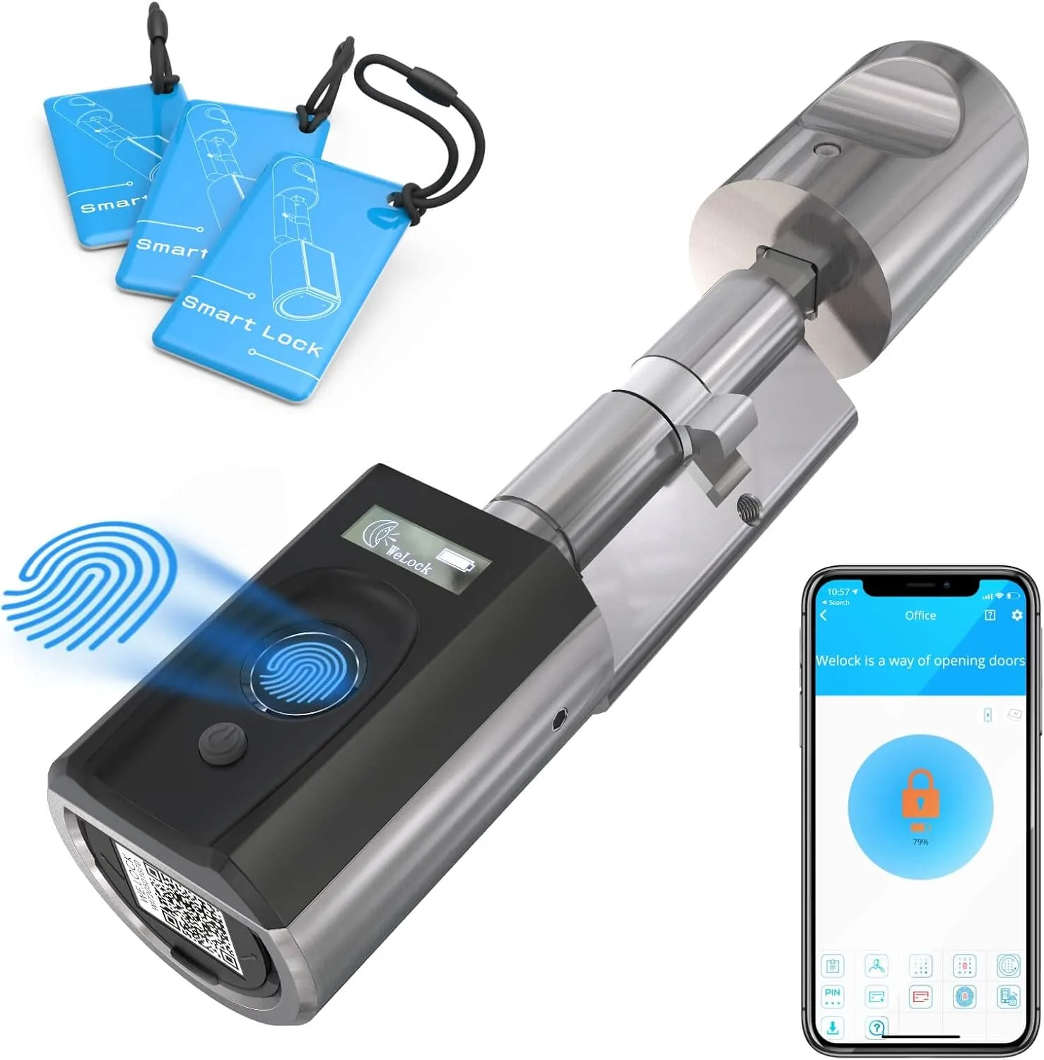 Bild von WELOCK Touch41 elektronisches Türschloss mit Fingerabdruck und RFID, IP65, für Türen von 50 bis 100 mm