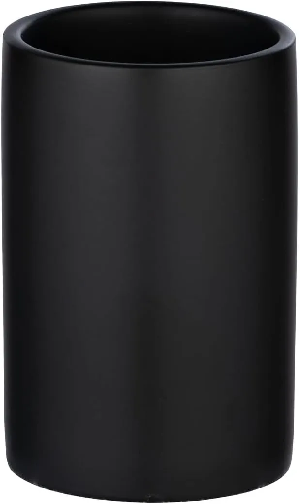 Bild von WENKO Polaris Zahnputzbecher in Schwarz matt mit einem Durchmesser von 7 cm und einer Höhe von 11 cm