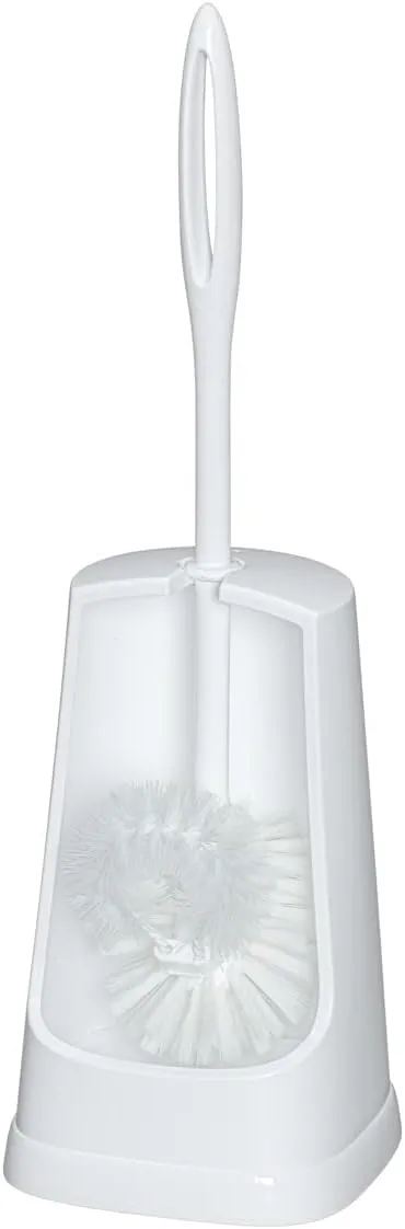 Bild von WENKO Simple WC-Garnitur in Weiß mit hygienischer Bürste und robustem Halter, Maße 12,5 x 40,5 x 12,5 cm