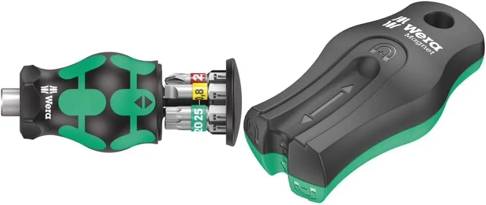 Bild von Wera Kraftform Kompakt Stubby 1 Schraubendreher Set mit 6 Teilen und Magnetisiergerät in Schwarz-Grün