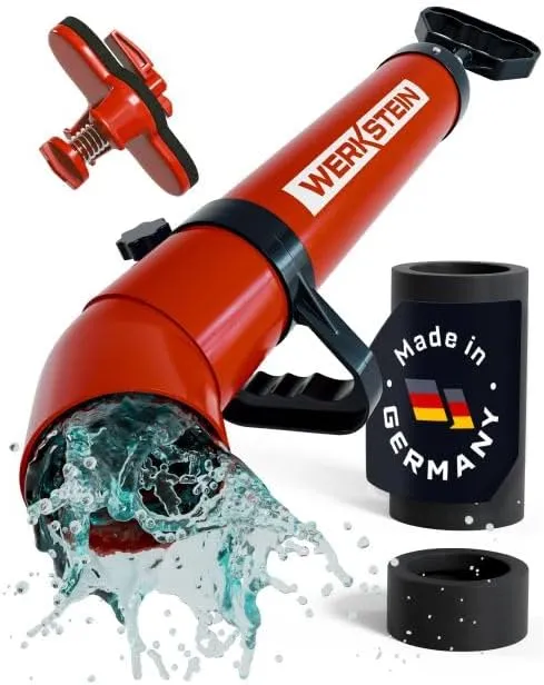 Bild von WERKSTEIN Rohrreinigungspumpe mit Überlaufstopfen für effektive Hochdruckreinigung in Bad, Küche und WC