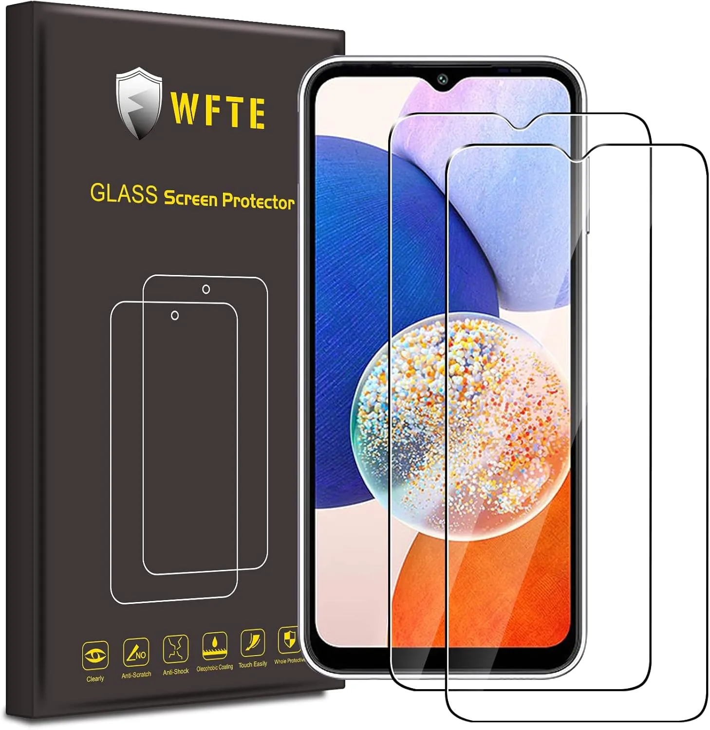 Bild von WFTE 2er Set Panzerglas für Samsung Galaxy A14 mit 9H Härte und Anti-Kratzen Eigenschaften